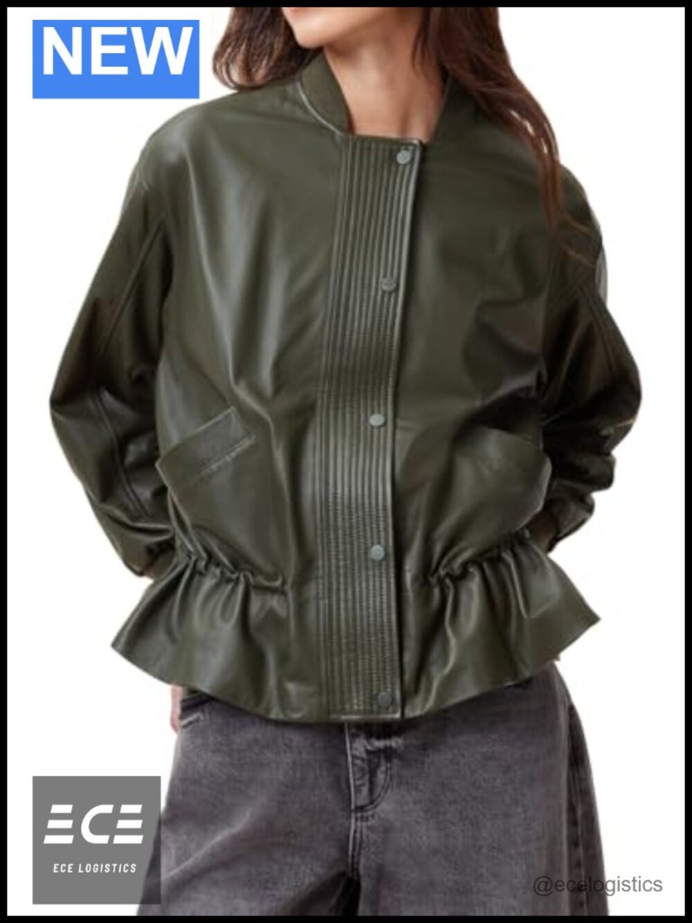 Leather Bomber Jacket Long Sleeve Zip Classic Fit